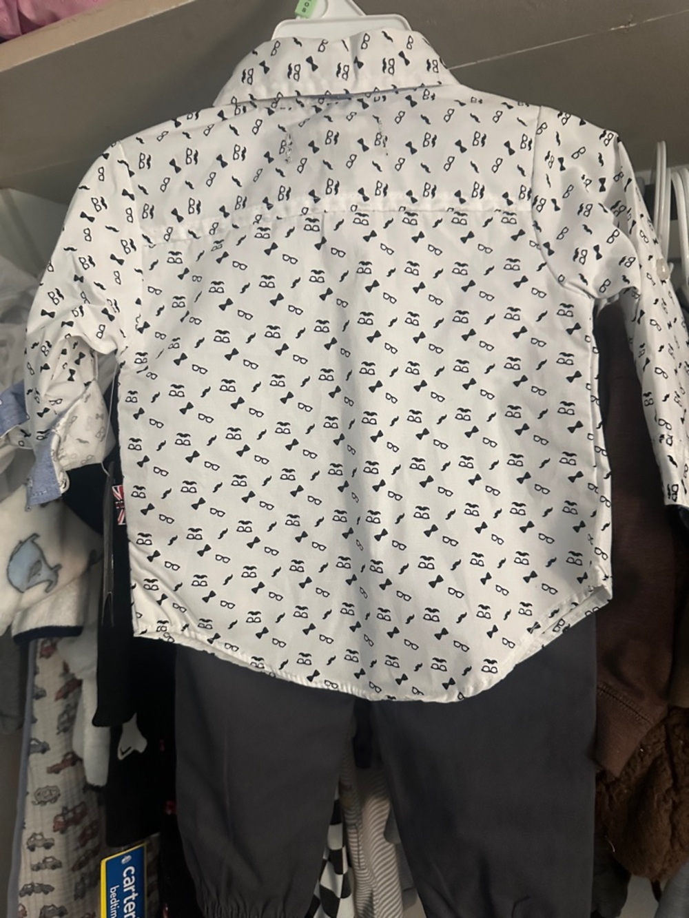 Boys White Printed Button-Up Shirt & pants set